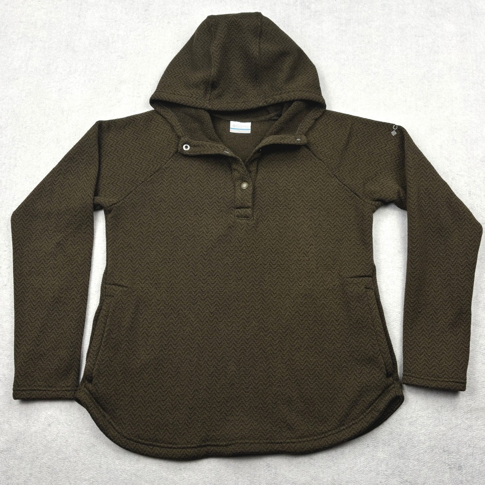 Columbia Hoodie Womens Large Green Sweater Weather Fleece Snap Neck Tunic AK1140